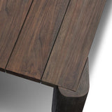 This Parsons-style outdoor dining table is defined by heavy proportions and over-scaled angled legs. Crafted from reclaimed wood and finished with a heritage brown stain to showcase natural cracks and patches for added character. Cover or store indoors during inclement weather and when not in use Amethyst Home provides interior design, new home construction design consulting, vintage area rugs, and lighting in the Miami metro area.
