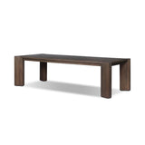 This Parsons-style outdoor dining table is defined by heavy proportions and over-scaled angled legs. Crafted from reclaimed wood and finished with a heritage brown stain to showcase natural cracks and patches for added character. Cover or store indoors during inclement weather and when not in use Amethyst Home provides interior design, new home construction design consulting, vintage area rugs, and lighting in the Monterey metro area.
