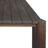 This Parsons-style outdoor dining table is defined by heavy proportions and over-scaled angled legs. Crafted from reclaimed wood and finished with a heritage brown stain to showcase natural cracks and patches for added character. Cover or store indoors during inclement weather and when not in use Amethyst Home provides interior design, new home construction design consulting, vintage area rugs, and lighting in the Tampa metro area.