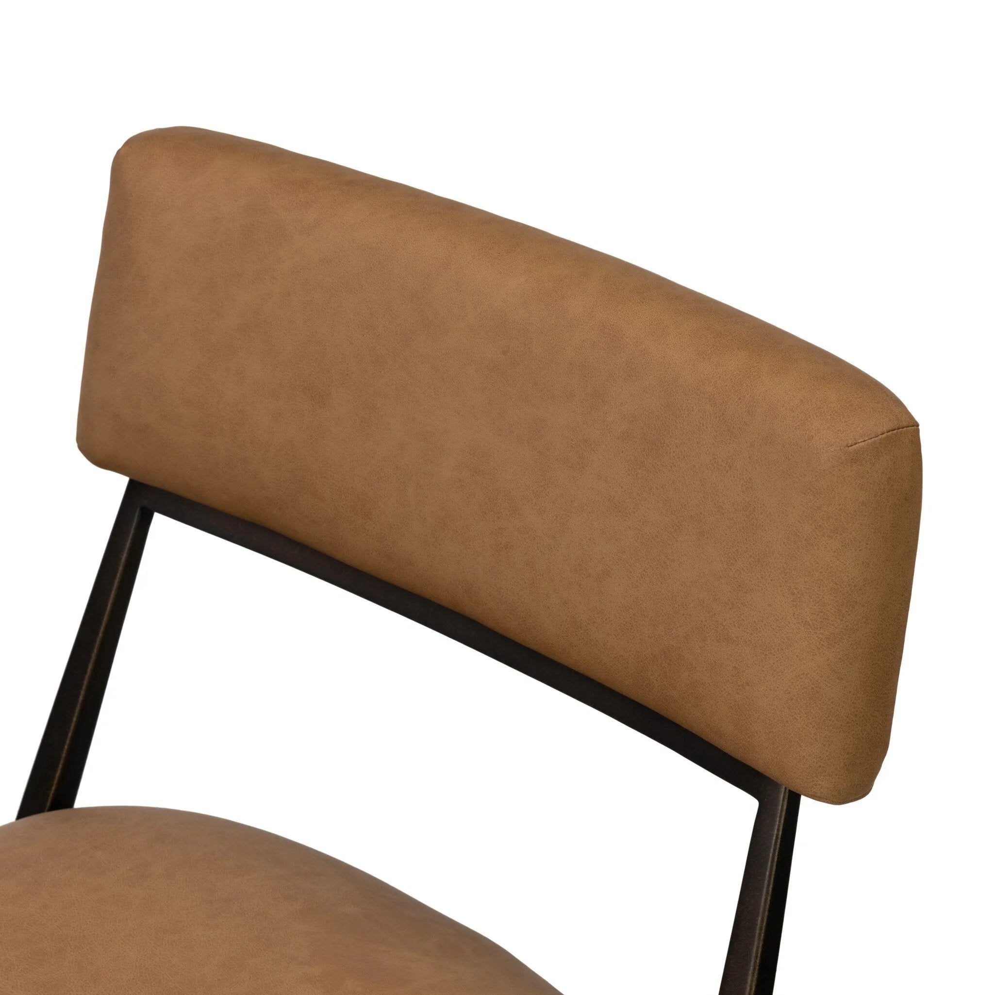 Bring a slim, light look to the dining room. This counter stool pairs camel top-grain leather and bronzed iron to craft a simple, airy look. A tapered leg and decorative handle on the back elevate the look.As fans of organic modern materials at Amethyst, we love the optimistic inspired Somerson Stool - Counter. Amethyst Home provides interior design, new home construction design consulting, vintage area rugs, and lighting in the Dallas metro area.