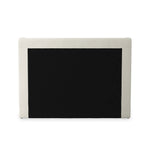 A shorter wingspan and geometric cutouts define this modern-day shelter wingback bed, designed for comfort from every angle. Upholstered in a cream fabric with subtle texture and a soft hand Amethyst Home provides interior design, new home construction design consulting, vintage area rugs, and lighting in the Nashville metro area.