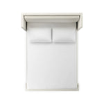 A shorter wingspan and geometric cutouts define this modern-day shelter wingback bed, designed for comfort from every angle. Upholstered in a cream fabric with subtle texture and a soft hand Amethyst Home provides interior design, new home construction design consulting, vintage area rugs, and lighting in the Park City metro area.