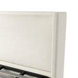 A shorter wingspan and geometric cutouts define this modern-day shelter wingback bed, designed for comfort from every angle. Upholstered in a cream fabric with subtle texture and a soft hand Amethyst Home provides interior design, new home construction design consulting, vintage area rugs, and lighting in the Scottsdale metro area.