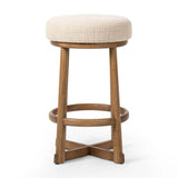 Featuring Staria Saxon Sand Swivel Stool by Four Hands at Amethyst Home. Perfectly sized for the counter, a 360-degree swivel stool pairs a warm oak frame with sand seating in a chunky basketweave. Tapered legs meet a crossed base ties it all together. Overall Dimensions: 18.25"w x 18.25"d x 27.50"h. Amethyst Home provides interior design, new home construction design consulting, vintage area rugs, and lighting in the Dallas metro area.