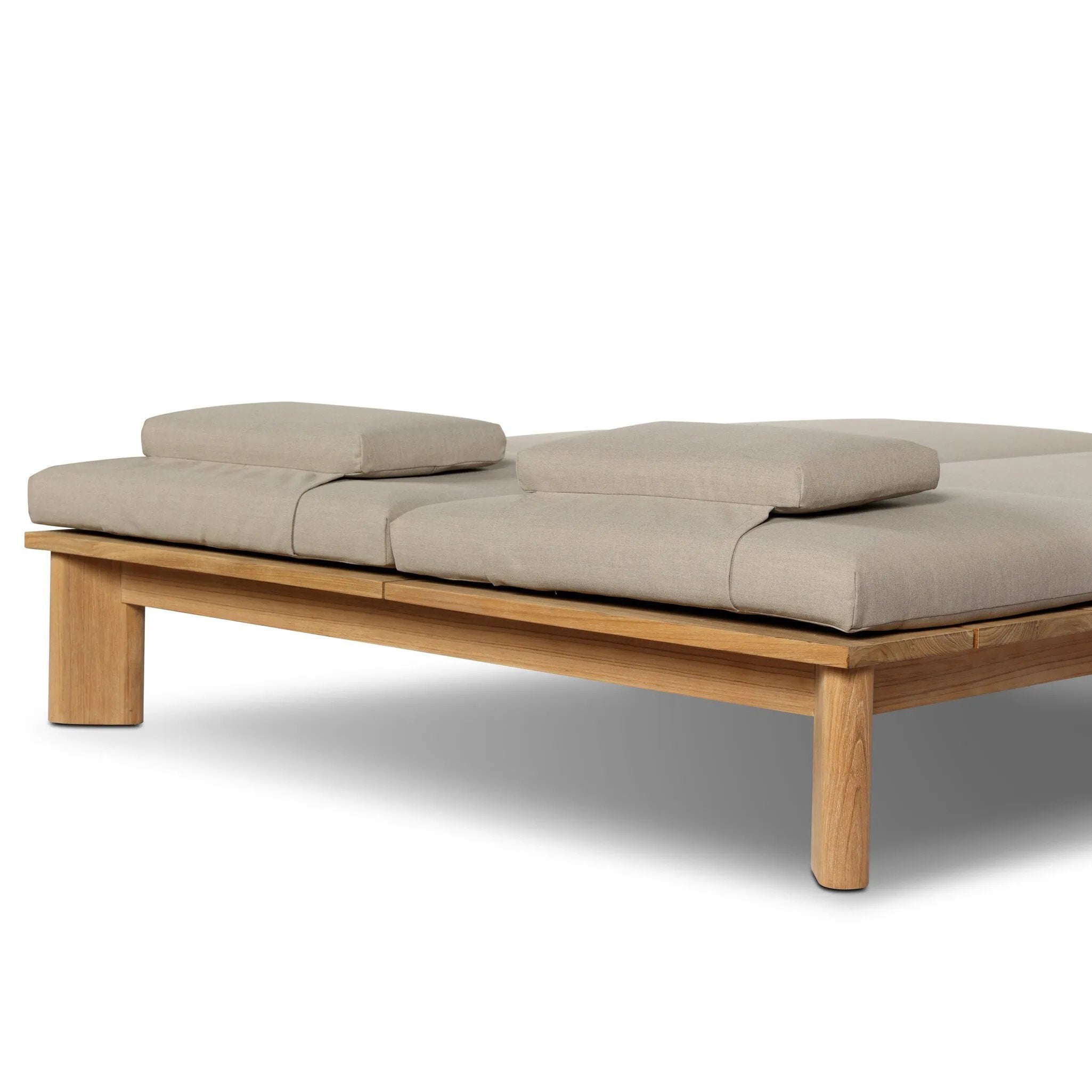 Grade A teak is fine sanded into a soft, unfinished outdoor double chaise that highlights the wood's natural grain, thick cushioning for a sink-in feel. Cover or store inside during inclement weather and when not in use.As fans of natural style at Amethyst, we love the designer inspired Sterling Outdoor Double Chaise - Ibiza Mole. Amethyst Home provides interior design, new home construction design consulting, vintage area rugs, and lighting in the Laguna Beach metro area.