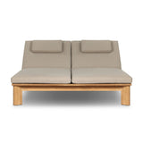 Grade A teak is fine sanded into a soft, unfinished outdoor double chaise that highlights the wood's natural grain, thick cushioning for a sink-in feel. Cover or store inside during inclement weather and when not in use.As fans of natural style at Amethyst, we love the designer inspired Sterling Outdoor Double Chaise - Ibiza Mole. Amethyst Home provides interior design, new home construction design consulting, vintage area rugs, and lighting in the Newport Beach metro area.