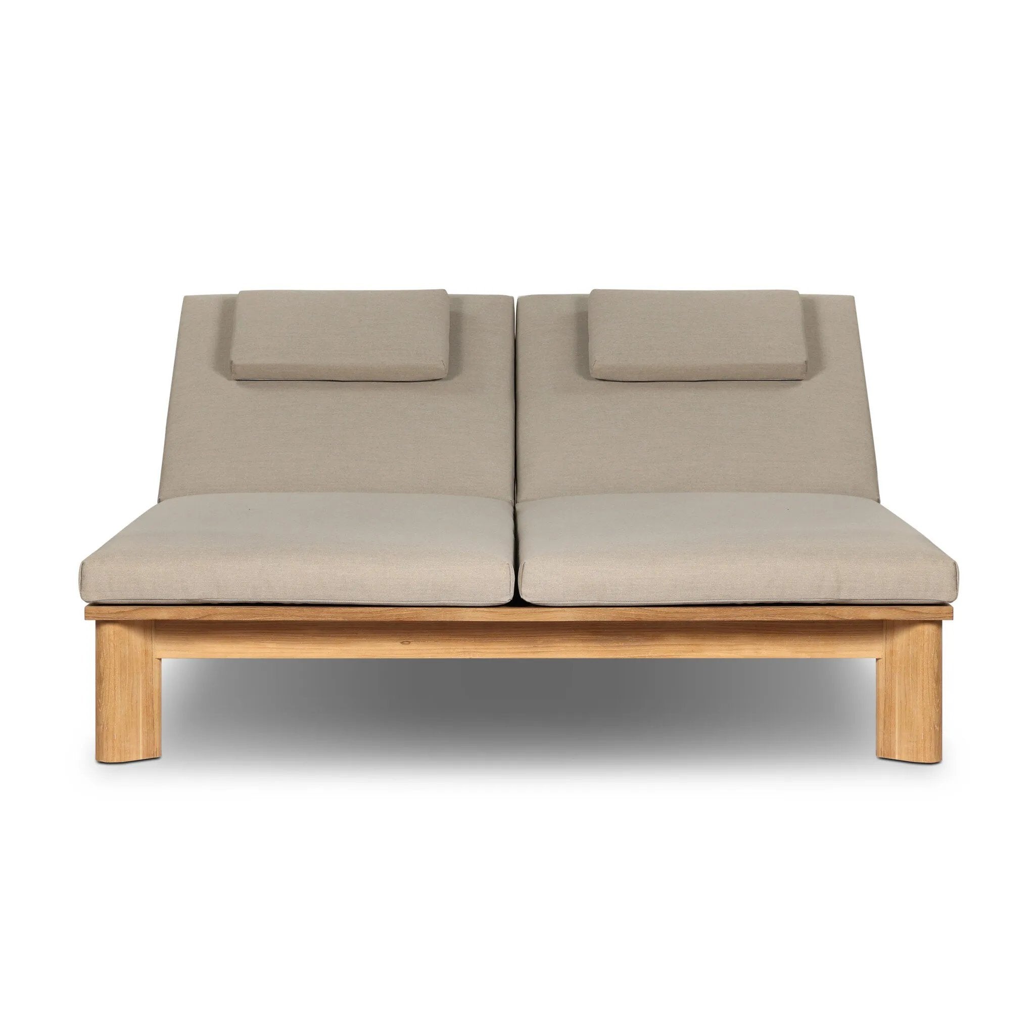 Grade A teak is fine sanded into a soft, unfinished outdoor double chaise that highlights the wood's natural grain, thick cushioning for a sink-in feel. Cover or store inside during inclement weather and when not in use.As fans of natural style at Amethyst, we love the designer inspired Sterling Outdoor Double Chaise - Ibiza Mole. Amethyst Home provides interior design, new home construction design consulting, vintage area rugs, and lighting in the Newport Beach metro area.
