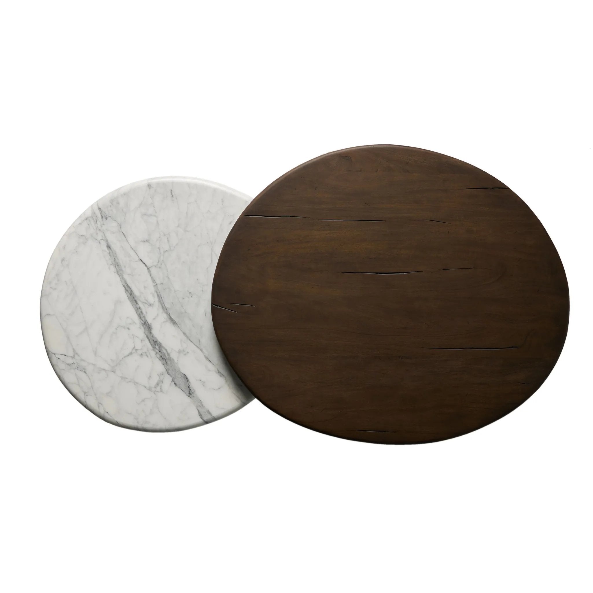 Featuring Stuart White Calacatta Marble Nesting Coffee Tables - MIX & Match by Four Hands at Amethyst Home. Elevate the look of your living space with a nest-style set of coffee tables — one larger table made from mixed reclaimed woods and a smaller table of white Calacatta marble. Together, they make for a true mixed materials moment.Large Marble, Small W. Amethyst Home provides interior design, new home construction design consulting, vintage area rugs, and lighting in the Alpharetta metro area.