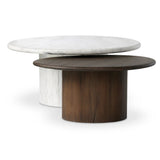 Featuring Stuart White Calacatta Marble Nesting Coffee Tables - MIX & Match by Four Hands at Amethyst Home. Elevate the look of your living space with a nest-style set of coffee tables — one larger table made from mixed reclaimed woods and a smaller table of white Calacatta marble. Together, they make for a true mixed materials moment.Large Marble, Small WoodO. Amethyst Home provides interior design, new home construction design consulting, vintage area rugs, and lighting in the Boston metro area.