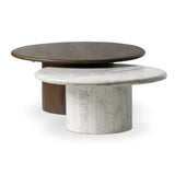 Featuring Stuart White Calacatta Marble Nesting Coffee Tables - MIX & Match by Four Hands at Amethyst Home. Elevate the look of your living space with a nest-style set of coffee tables — one larger table made from mixed reclaimed woods and a smaller table of white Calacatta marble. Together, they make for a true mixed materials moment.Large Marble, Small Wood. Amethyst Home provides interior design, new home construction design consulting, vintage area rugs, and lighting in the Houston metro area.