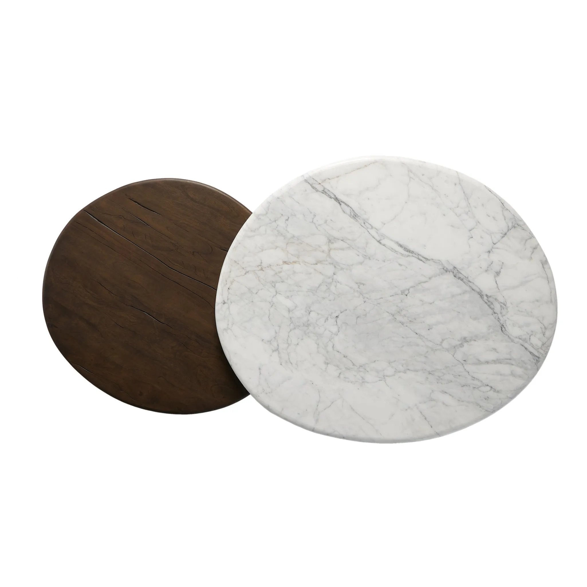 Featuring Stuart White Calacatta Marble Nesting Coffee Tables - MIX & Match by Four Hands at Amethyst Home. Elevate the look of your living space with a nest-style set of coffee tables — one larger table made from mixed reclaimed woods and a smaller table of white Calacatta marble. Together, they make for a true mixed materials moment.Large Marble, Small Woo. Amethyst Home provides interior design, new home construction design consulting, vintage area rugs, and lighting in the Monterey metro area.