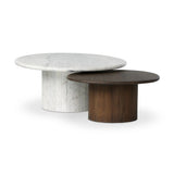 Featuring Stuart White Calacatta Marble Nesting Coffee Tables - MIX & Match by Four Hands at Amethyst Home. Elevate the look of your living space with a nest-style set of coffee tables — one larger table made from mixed reclaimed woods and a smaller table of white Calacatta marble. Together, they make for a true mixed materials moment.Large Marble, Sma. Amethyst Home provides interior design, new home construction design consulting, vintage area rugs, and lighting in the Salt Lake City metro area.