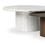 Featuring Stuart White Calacatta Marble Nesting Coffee Tables - MIX & Match by Four Hands at Amethyst Home. Elevate the look of your living space with a nest-style set of coffee tables — one larger table made from mixed reclaimed woods and a smaller table of white Calacatta marble. Together, they make for a true mixed materials moment.Large Marble, Small WoodOv. Amethyst Home provides interior design, new home construction design consulting, vintage area rugs, and lighting in the Tampa metro area.
