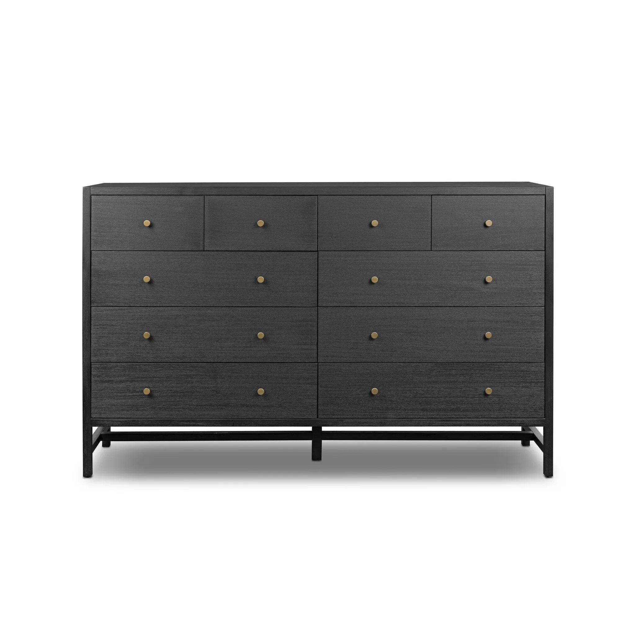 Sullivan 10 Drawer Dresser in Saddle Tan Color: Brushed Black Acacia Solid