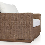 Featuring Suri Arashi Salt Outdoor Chair by Four Hands at Amethyst Home. Elevate your outdoors. A wide-format outdoor chair features a faux hyacinth frame and plinth base. Linear details and a boxy silhouette make this piece truly timeless, while a knife-edge back  cushion softens the whole look. Upholstered in 100% olefin, known for its UV-resistant, wate. Amethyst Home provides interior design, new home construction design consulting, vintage area rugs, and lighting in the Des Moines metro area.