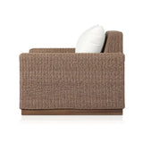 Featuring Suri Arashi Salt Outdoor Chair by Four Hands at Amethyst Home. Elevate your outdoors. A wide-format outdoor chair features a faux hyacinth frame and plinth base. Linear details and a boxy silhouette make this piece truly timeless, while a knife-edge back  cushion softens the whole look. Upholstered in 100% olefin, known for its UV-resistant, wate. Amethyst Home provides interior design, new home construction design consulting, vintage area rugs, and lighting in the Scottsdale metro area.