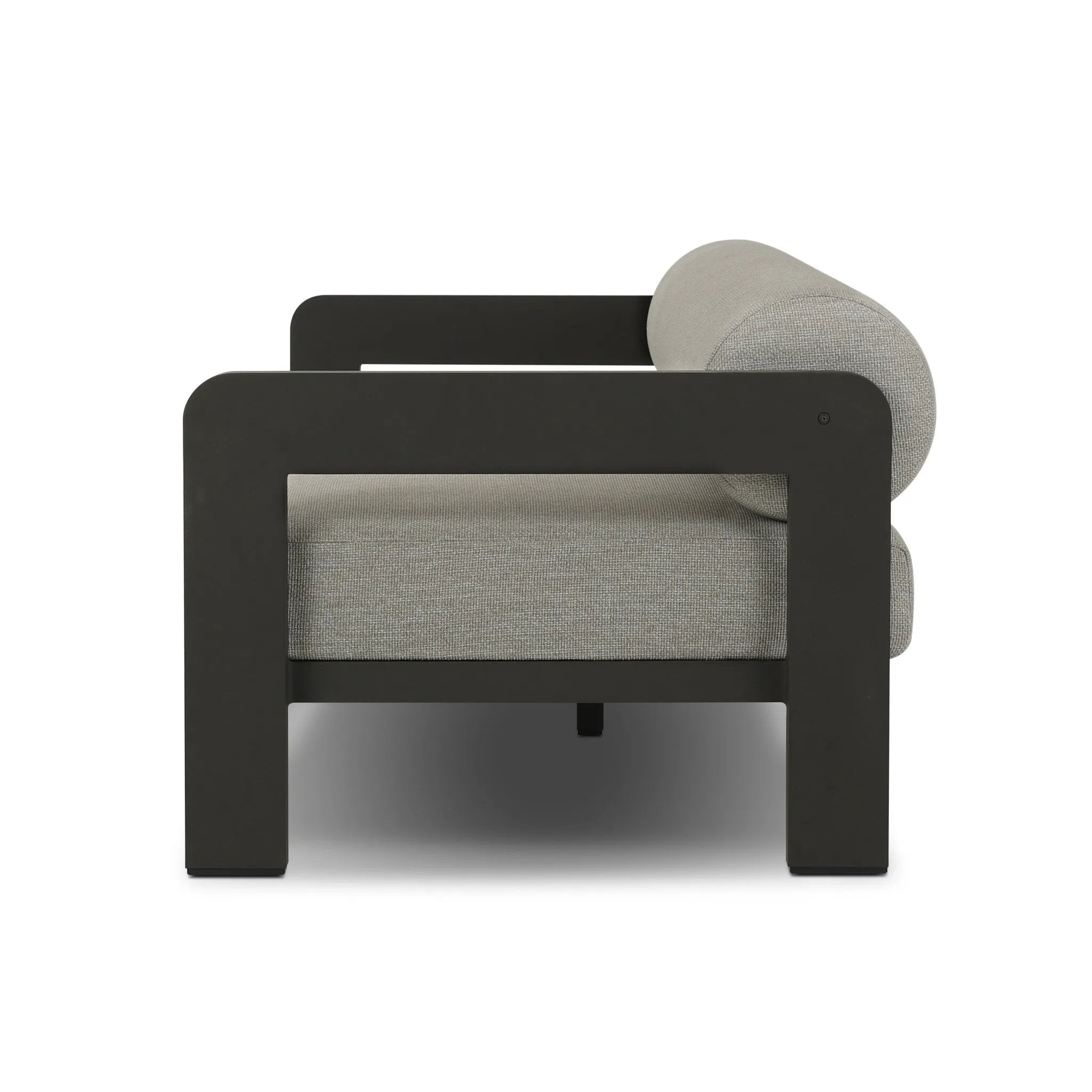 Aluminum frames heavy-proportioned bench-style seat and bolster back cushions, giving this outdoor sofa clean lines and strong visual presence. Cover or store inside during inclement weather or when not in use.As lovers of natural aesthetics at Amethyst, we love the nature inspired Tatiana Outdoor Sofa-86" - Ramiro Ecru. Amethyst Home provides interior design, new home construction design consulting, vintage area rugs, and lighting in the Calabasas metro area.