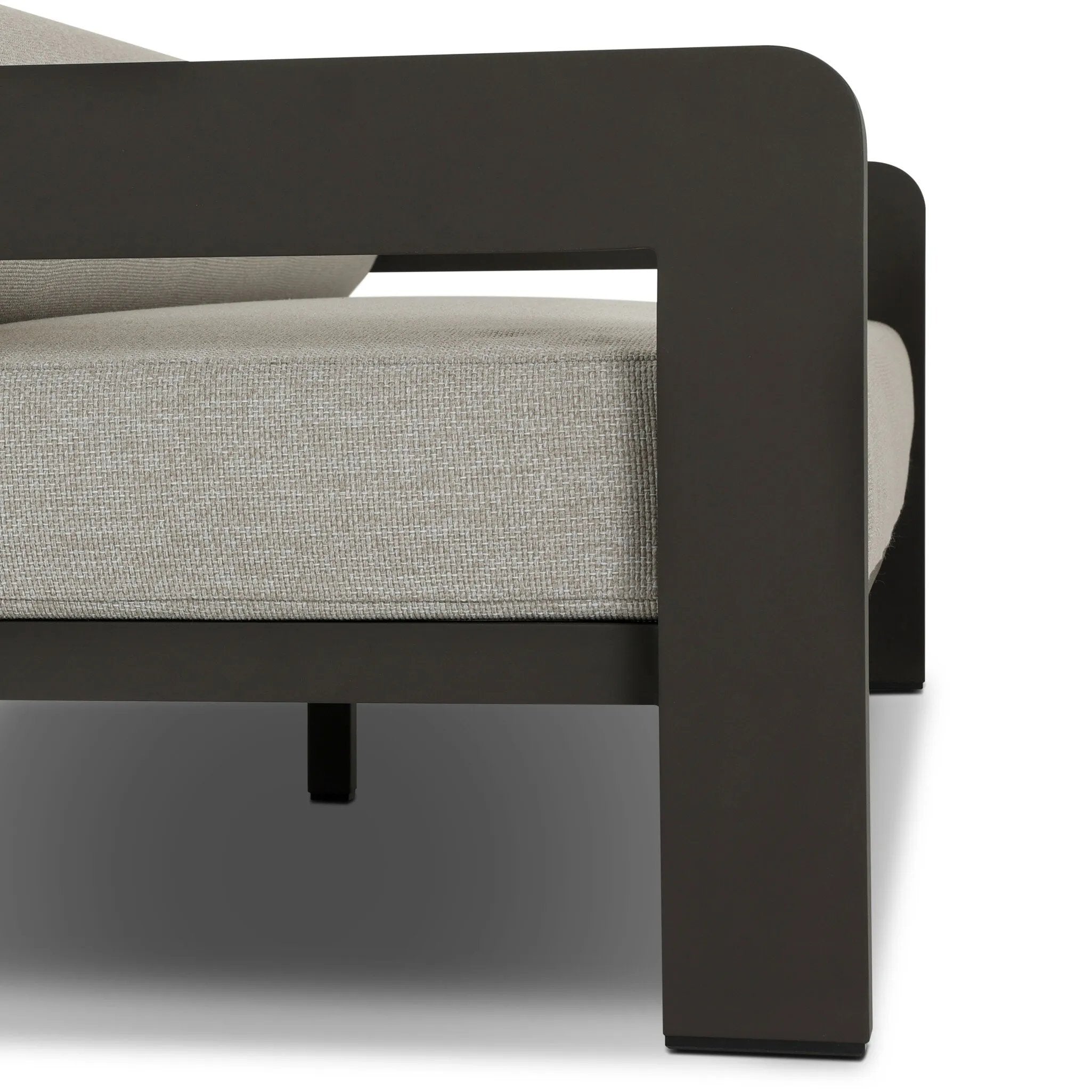Aluminum frames heavy-proportioned bench-style seat and bolster back cushions, giving this outdoor sofa clean lines and strong visual presence. Cover or store inside during inclement weather or when not in use.As lovers of natural aesthetics at Amethyst, we love the nature inspired Tatiana Outdoor Sofa-86" - Ramiro Ecru. Amethyst Home provides interior design, new home construction design consulting, vintage area rugs, and lighting in the Dallas metro area.