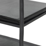 Elevate cocktail hour with an always-in-style rolling bar cart. Crafted from black hammered metal with three tiers of smoked cast glass, offering smooth surface space for storage and display Amethyst Home provides interior design, new home construction design consulting, vintage area rugs, and lighting in the Alpharetta metro area.