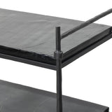 Elevate cocktail hour with an always-in-style rolling bar cart. Crafted from black hammered metal with three tiers of smoked cast glass, offering smooth surface space for storage and display Amethyst Home provides interior design, new home construction design consulting, vintage area rugs, and lighting in the Houston metro area.