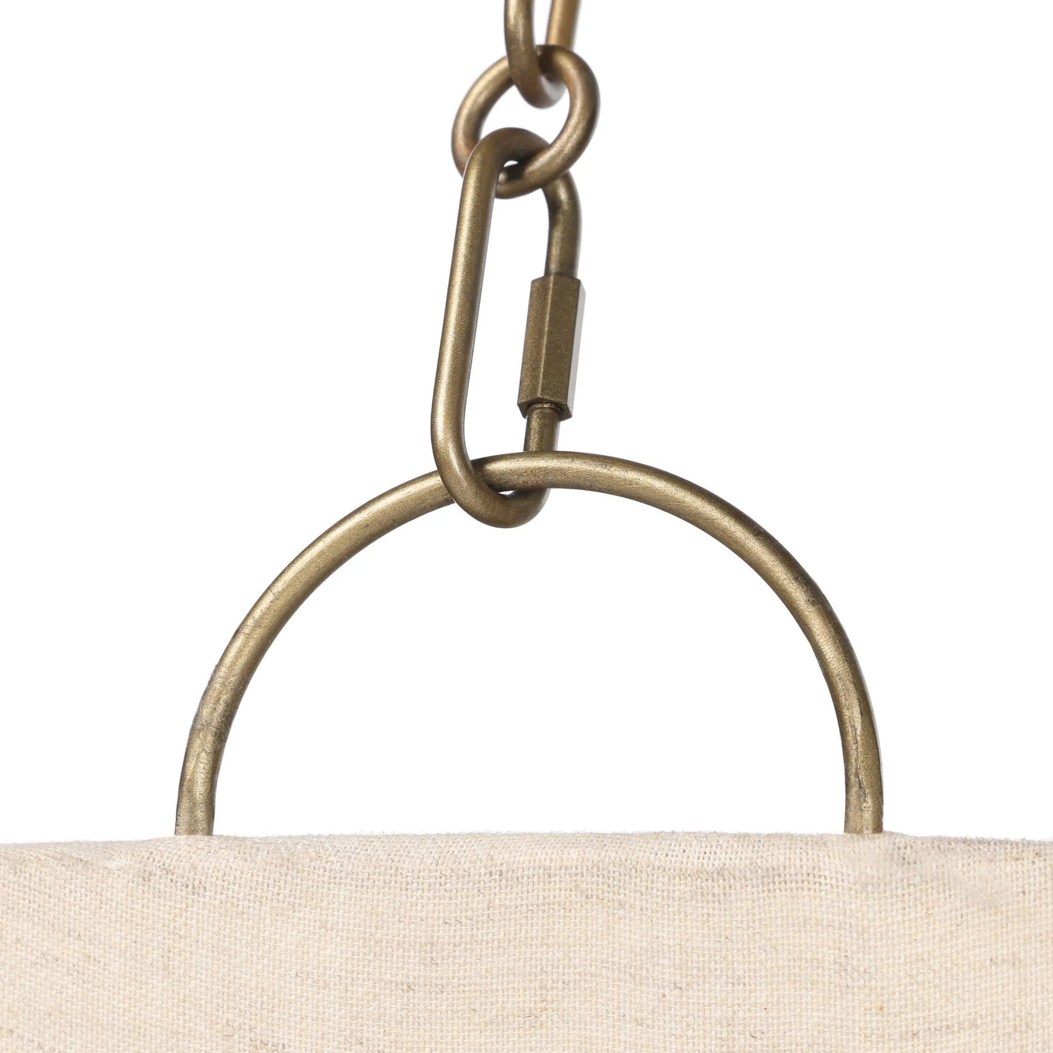 Set the mood with a Baroque-inspired pendant of oval-linked chaining and a flax-linen dome. Metal boning supports the airy spherical shade, while a brass frame adds to the warm glow Amethyst Home provides interior design, new home construction design consulting, vintage area rugs, and lighting in the Charlotte metro area.