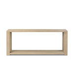 Made from bleached solid oak, a long, open-style console table brings a light, clean look to your living or media room. Lower shelving brings bonus storage and display of media, favorite books and more Amethyst Home provides interior design, new home construction design consulting, vintage area rugs, and lighting in the Calabasas metro area.