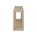 Made from bleached solid oak, a long, open-style console table brings a light, clean look to your living or media room. Lower shelving brings bonus storage and display of media, favorite books and more Amethyst Home provides interior design, new home construction design consulting, vintage area rugs, and lighting in the Miami metro area.