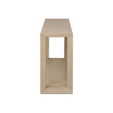 Made from bleached solid oak, a long, open-style console table brings a light, clean look to your living or media room. Lower shelving brings bonus storage and display of media, favorite books and more Amethyst Home provides interior design, new home construction design consulting, vintage area rugs, and lighting in the Miami metro area.