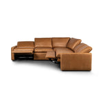 Featuring Tillery Sonoma Butterscotch Power Recliner 5-Piece Sectional by Four Hands at Amethyst Home. A modern take on the traditional recliner sectional. Customize your comfort level with the push of hidden buttons with pieces in our Power Motion collection. Sectional features a slightly higher seat and backrest, low, sleek arms, and a motion footrest. Plush. Amethyst Home provides interior design, new home construction design consulting, vintage area rugs, and lighting in the Austin metro area.
