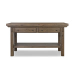 This butcher block-inspired island maximizes space with a streamlined design. Crafted from solid oak with beautiful graining throughout and iron accents. Features a thick tabletop, two drawers and a wide open shelf below.As fans of luxe design at Amethyst, we love the nature inspired Tobiah Kitchen Island. Amethyst Home provides interior design, new home construction design consulting, vintage area rugs, and lighting in the Boston metro area.