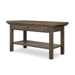 This butcher block-inspired island maximizes space with a streamlined design. Crafted from solid oak with beautiful graining throughout and iron accents. Features a thick tabletop, two drawers and a wide open shelf below.As fans of luxe design at Amethyst, we love the nature inspired Tobiah Kitchen Island. Amethyst Home provides interior design, new home construction design consulting, vintage area rugs, and lighting in the Omaha metro area.