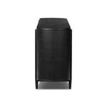 Infuse your collection with timeless midcentury design. Crafted from oak and parawood, a six-drawer dresser is finished in a matte black, with simple brass hardware Amethyst Home provides interior design, new home construction design consulting, vintage area rugs, and lighting in the Omaha metro area.