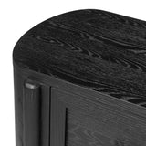 Infuse your collection with timeless midcentury design. Crafted from oak and parawood, a two-drawer nightstand is finished in a matte black, with simple brass hardware Amethyst Home provides interior design, new home construction design consulting, vintage area rugs, and lighting in the Newport Beach metro area.