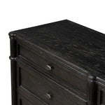 Made from distressed black-finished oak with slim legs, nine drawers bring antique European vibes to modern bedroom styling. This item has been modified to comply with the STURDY Act. See a full list of modified products and data changes in the “STURDY Act” file in the Downloads section below Amethyst Home provides interior design, new home construction design consulting, vintage area rugs, and lighting in the Austin metro area.