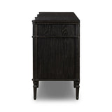 Made from distressed black-finished oak with slim legs, nine drawers bring antique European vibes to modern bedroom styling. This item has been modified to comply with the STURDY Act. See a full list of modified products and data changes in the “STURDY Act” file in the Downloads section below Amethyst Home provides interior design, new home construction design consulting, vintage area rugs, and lighting in the Charlotte metro area.