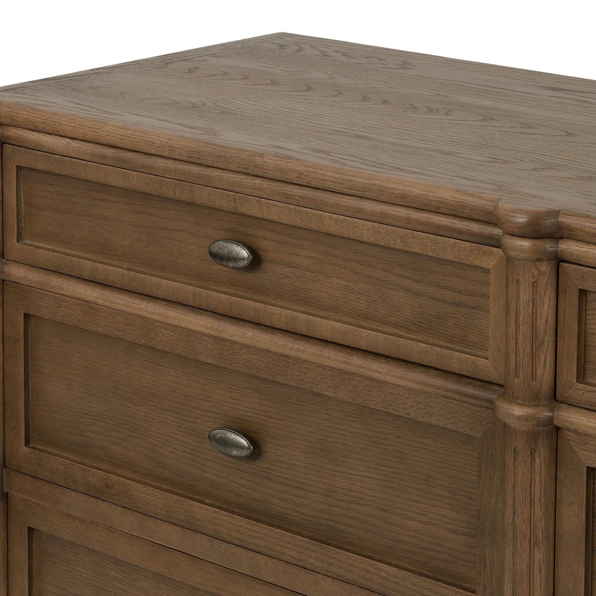 Made from toasted oak with slim legs, nine drawers bring antique European vibes to modern bedroom styling. This item has been modified to comply with the STURDY Act. See a full list of modified products and data changes in the “STURDY Act” file in the Downloads section below Amethyst Home provides interior design, new home construction design consulting, vintage area rugs, and lighting in the Monterey metro area.