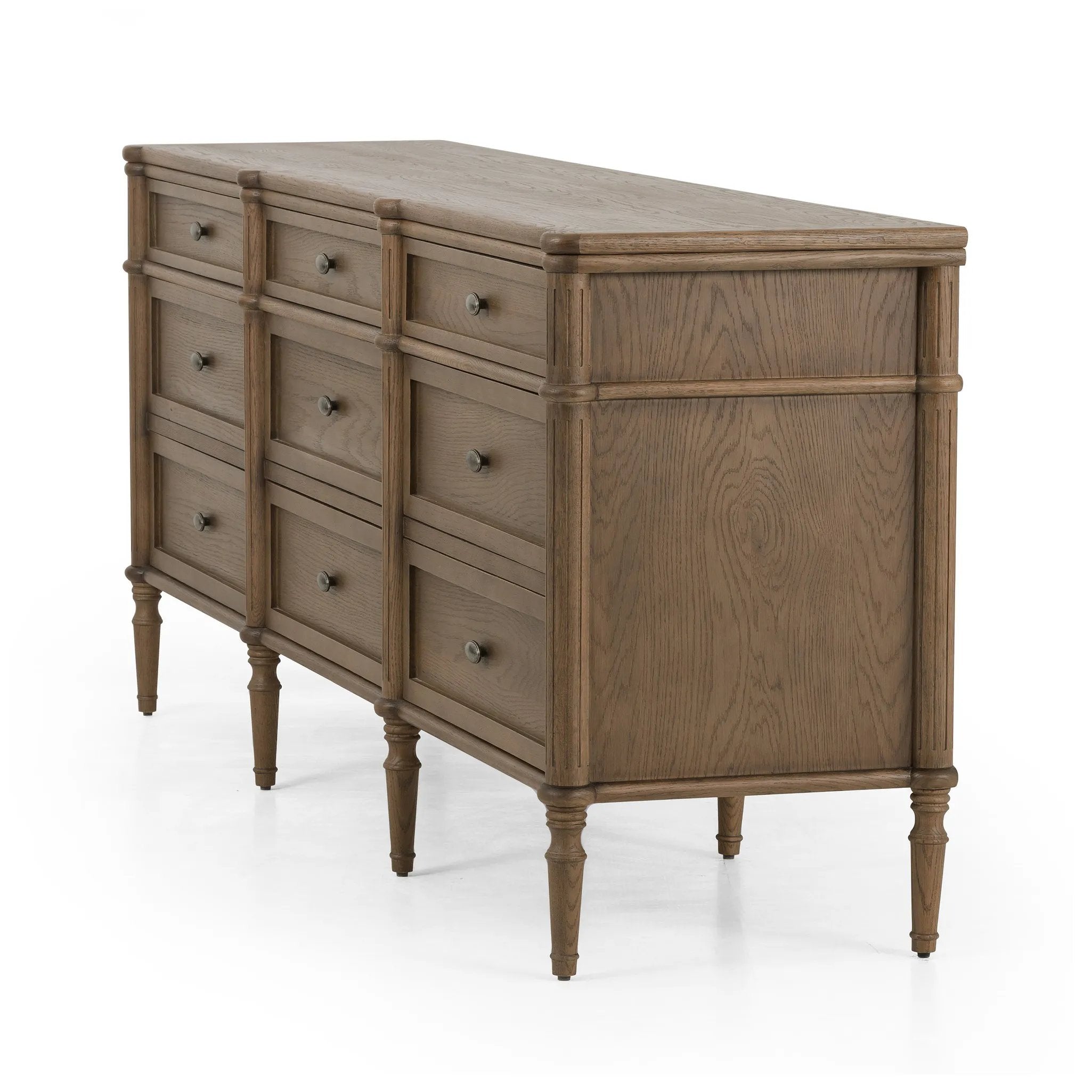Made from toasted oak with slim legs, nine drawers bring antique European vibes to modern bedroom styling. This item has been modified to comply with the STURDY Act. See a full list of modified products and data changes in the “STURDY Act” file in the Downloads section below Amethyst Home provides interior design, new home construction design consulting, vintage area rugs, and lighting in the Winter Garden metro area.