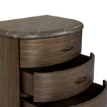 Mixed materials define this Art Deco-inspired nightstand. Vein-rich marble in a warm cofffee color tops a sungkai case for a timeless yet modern look.As enthusiasts of luxe style at Amethyst, we love the warm modern inspired Tovae Nightstand - Honed Coffee Marble. Amethyst Home provides interior design, new home construction design consulting, vintage area rugs, and lighting in the Austin metro area.