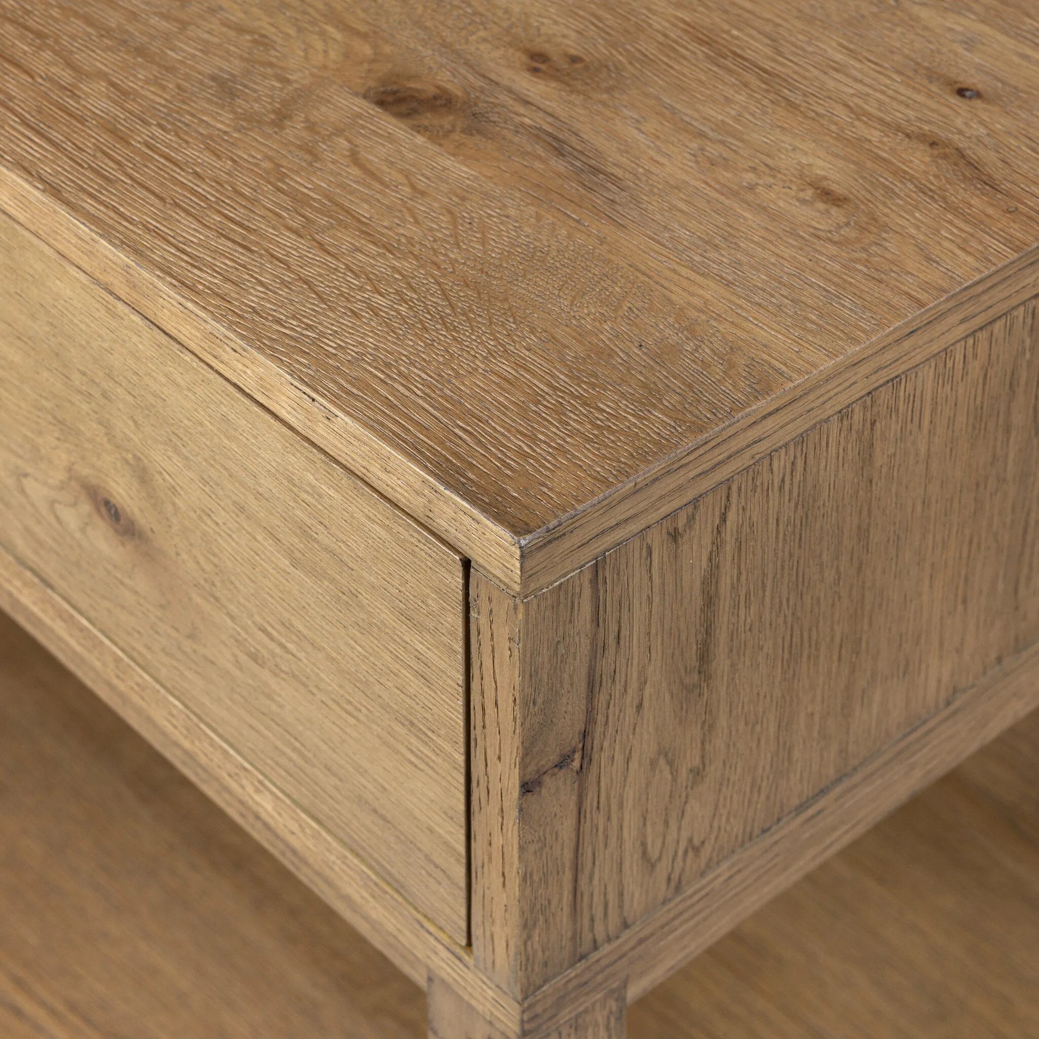 Modern Shaker style meets Scandinavian simplicity in this warm worn oak nightstand. A single drawer with a leather pull plus open lower shelving brings storage to the bedside.As enthusiasts of natural aesthetics at Amethyst, we love the designer inspired Tula Nightstand - Worn Oak Veneer. Amethyst Home provides interior design, new home construction design consulting, vintage area rugs, and lighting in the Seattle metro area.