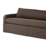 Meet the piece that can do it all. Coffee-colored fabric covers a long bench-style seat, while a concealed sleeper mechanism allows for easy pullout to transform this flexible piece into an extra bed. Curved slope arms finish into a fixed slipcover with kick-pleats at the front. Amethyst Home provides interior design, new home construction design consulting, vintage area rugs, and lighting in the Salt Lake City metro area.