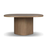 Center your dining space with a beautifully simple style inspired by soft Brutalism. Made from solid mindi with a light, sandy finish, this monolithic piece features a unique "squircle" tabletop, with flowing curves on its edges. A substantial plinth base is rotated to a 45-degree angle to highlight this piece's playful shaping Amethyst Home provides interior design, new home construction design consulting, vintage area rugs, and lighting in the Alpharetta metro area.