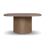 Center your dining space with a beautifully simple style inspired by soft Brutalism. Made from solid mindi with a light, sandy finish, this monolithic piece features a unique "squircle" tabletop, with flowing curves on its edges. A substantial plinth base is rotated to a 45-degree angle to highlight this piece's playful shaping Amethyst Home provides interior design, new home construction design consulting, vintage area rugs, and lighting in the Salt Lake City metro area.