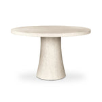 Textured ivory concrete finishes this pedestal-style outdoor dining table, with a subtly sculpted, tulip-shaped base bringing visual depth to any space. Cover or store indoors when not in use or during inclement weather.As fans of natural design at Amethyst, we love the designer inspired Varda Outdoor Dining Table 48". Amethyst Home provides interior design, new home construction design consulting, vintage area rugs, and lighting in the Omaha metro area.