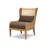 A timeless silhouette reimagined in a new way. Wrapped in high performance fabric, this wingback chair offers a rich, coffee-brown depth highlighted by delicate, linen flecks with natural highs and lows. Woven back and aged oak add beautiful character.As fans of organic modern design at Amethyst, we love the warm modern inspired Vestavia Chair. Amethyst Home provides interior design, new home construction design consulting, vintage area rugs, and lighting in the Laguna Beach metro area.