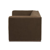 An inviting take on the classic tuxedo sofa, made for modern living. Celebrating mitered corners, for precision at every angle, and a layered, upholstered frame for a sharp, architectural look, the sofa rests on a wood plinth base. Tailored in the United States with thick pocket-seam cushions for unexpected comfort. Amethyst Home provides interior design, new home construction design consulting, vintage area rugs, and lighting in the Laguna Beach metro area.