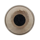 A sphere-shaped base of amber cast glass supports slim, black-finished iron piping and a tray-style tabletop that's perfectly sized to keep your favorite book or nightcap within reach Amethyst Home provides interior design, new home construction design consulting, vintage area rugs, and lighting in the Miami metro area.