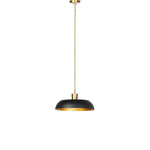 Low-profile pendant light with wide cast aluminum shade in a black textured finish. Gold leaf interior reflects to emit a warm, inviting glow that meets vintage inspiration and modern simplicity.Collection: Dan Amethyst Home provides interior design, new home construction design consulting, vintage area rugs, and lighting in the Winter Garden metro area.