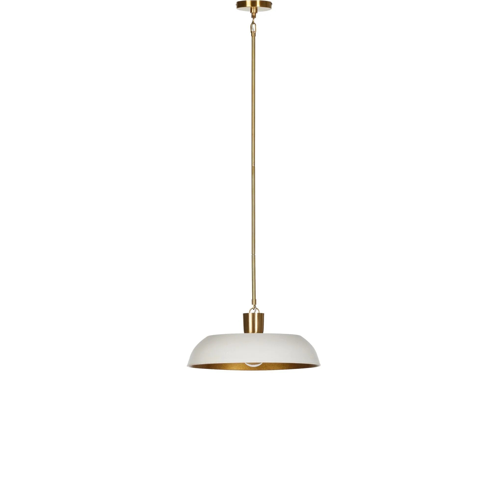 Low-profile pendant light with wide cast aluminum shade in a white textured finish. Gold leaf interior reflects to emit a warm, inviting glow that meets vintage inspiration and modern simplicity.Collection: Dan Amethyst Home provides interior design, new home construction design consulting, vintage area rugs, and lighting in the Park City metro area.