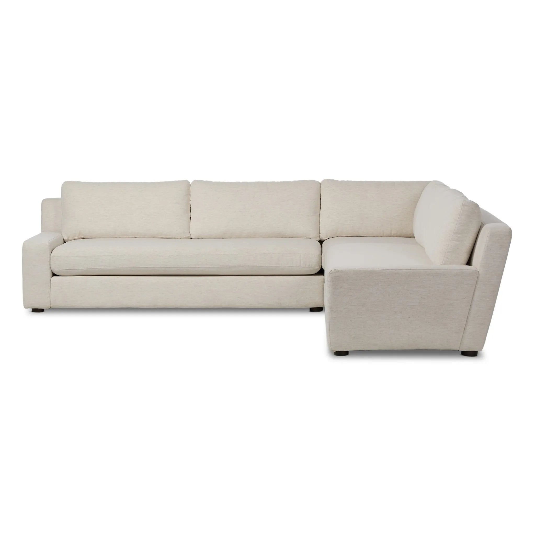 Featuring Yelena Crypton Nomad Snow 3-Piece Sectional by Four Hands at Amethyst Home. Add a touch of modern sophistication to your space with the streamlined silhouette and dramatic side profile of this track arm sectional. Subtle tapering along the side adds visual interest, while the bench-style seating invites relaxation. Extra plush foam cushions and S-s. Amethyst Home provides interior design, new home construction design consulting, vintage area rugs, and lighting in the Monterey metro area.
