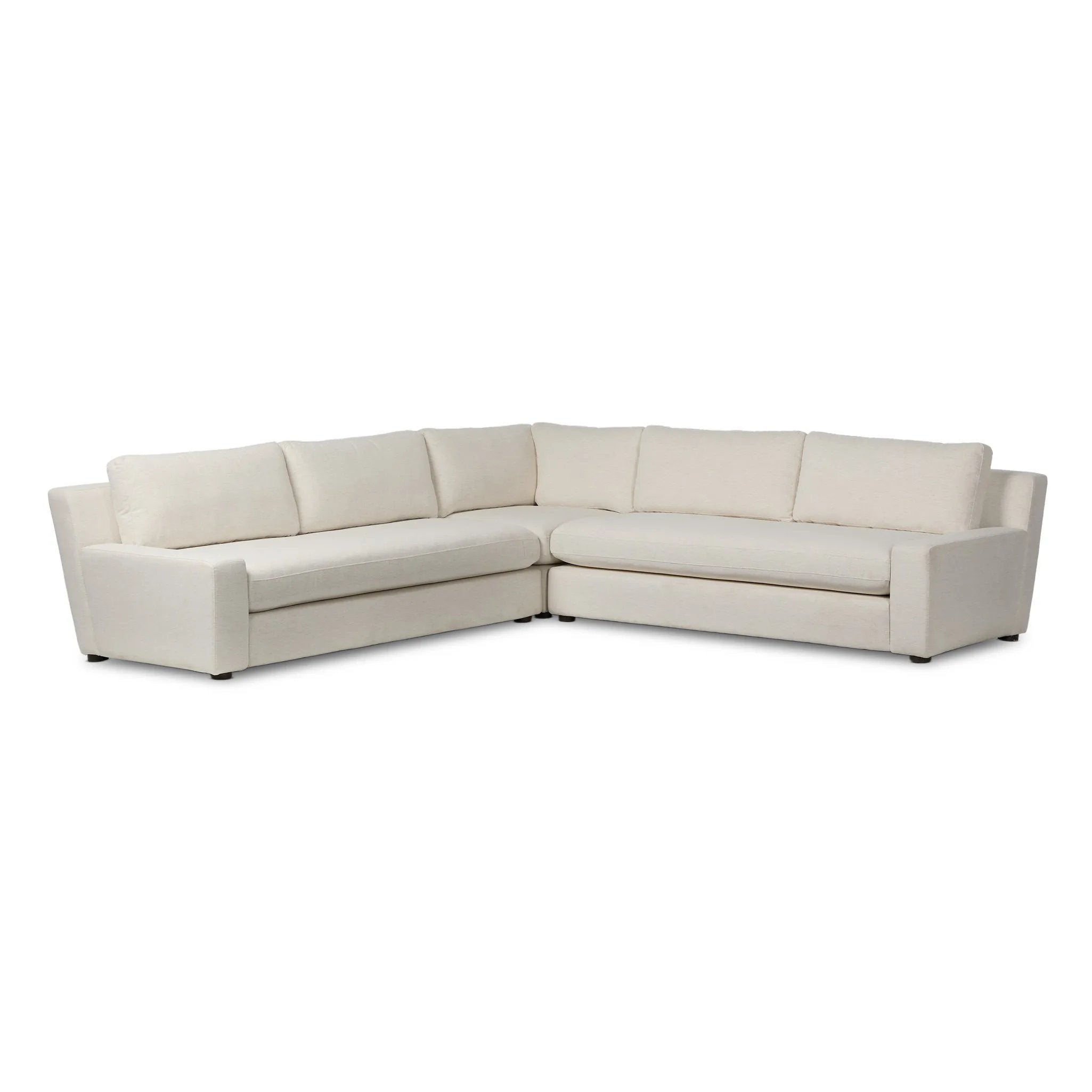 Featuring Yelena Crypton Nomad Snow 3-Piece Sectional by Four Hands at Amethyst Home. Add a touch of modern sophistication to your space with the streamlined silhouette and dramatic side profile of this track arm sectional. Subtle tapering along the side adds visual interest, while the bench-style seating invites relaxation. Extra plush foam cushions and S. Amethyst Home provides interior design, new home construction design consulting, vintage area rugs, and lighting in the Scottsdale metro area.